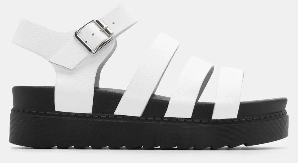 Σανδάλια Flatform με Λουράκια & Τόκα - Λευκό