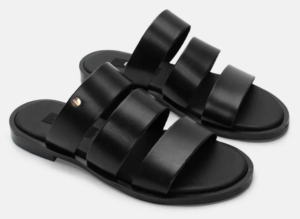 LUIGI DESIGN - Flat Σανδάλια με Λουράκια - Μαύρο