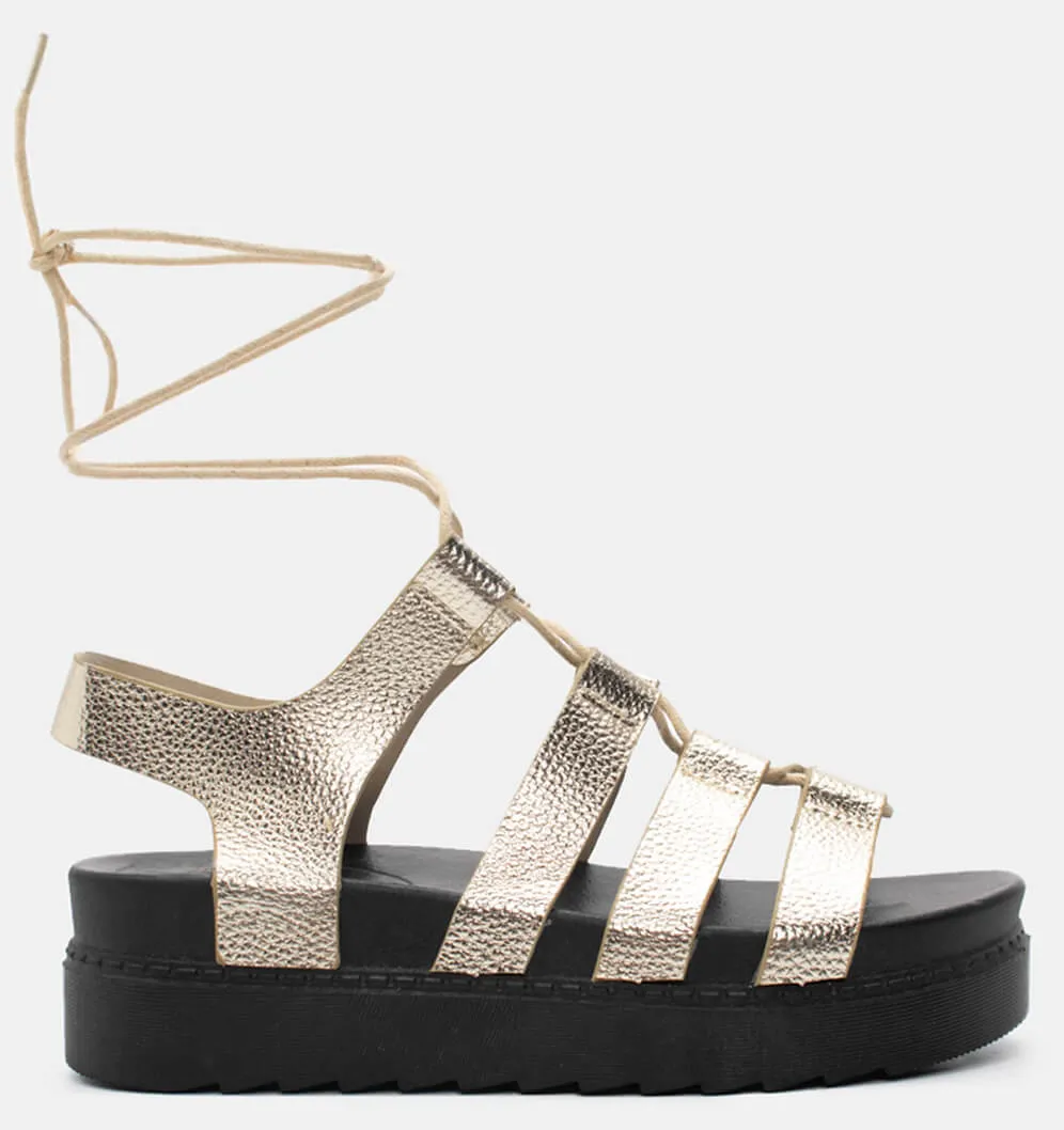 Σανδάλια Flatform Lace Up - Χρυσό