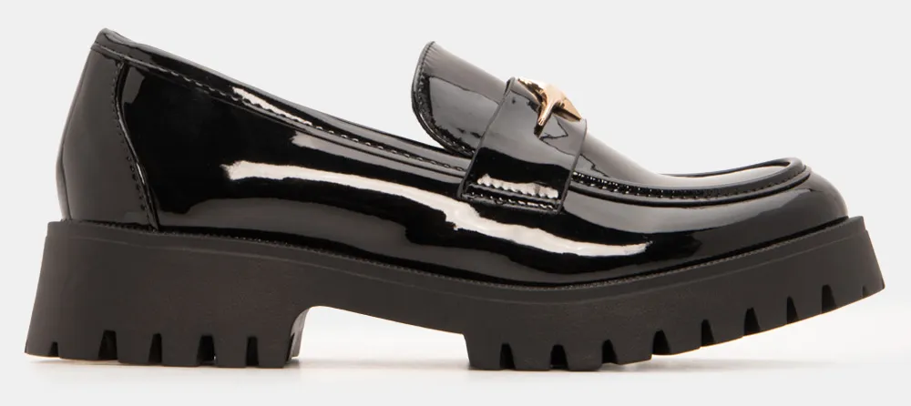 Μοκασίνια με Τρακτερωτή Σόλα & Διακοσμητικό - Μαύρο-Λουστρίνι