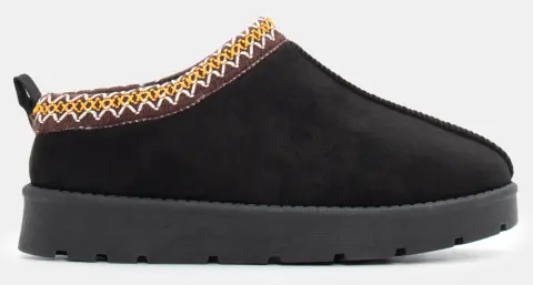 Παντόφλες με Εσωτερική Επένδυση Γούνας & Κέντημα - Μαύρο