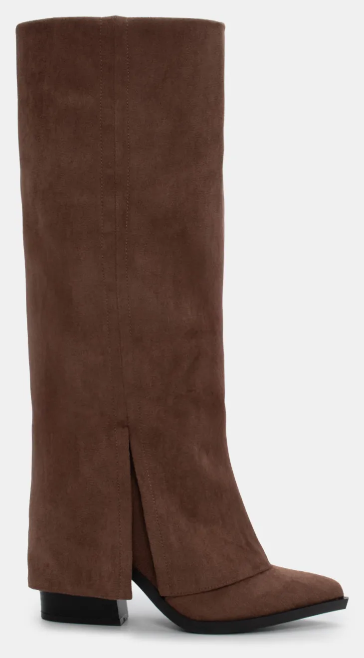 Μπότες Cowboy με Εφέ Αναδιπλούμενης Φάσας - Καφέ