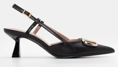 Γόβες Μυτερές Slingback με Διακοσμητικό - Μαύρο