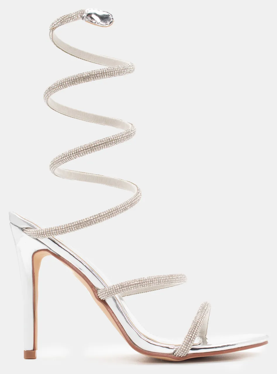 Πέδιλα με Περιστρεφόμενο Λουράκι & Strass - Ασημί