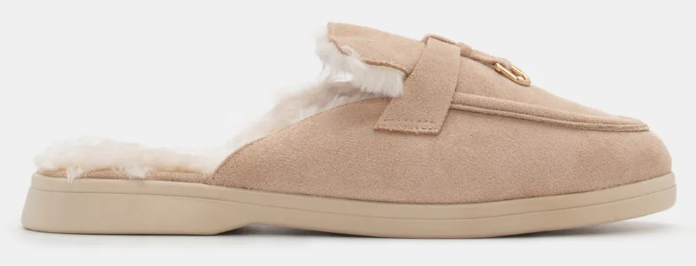 Παντόφλες Γούνινες με Διακοσμητικό - Μπεζ