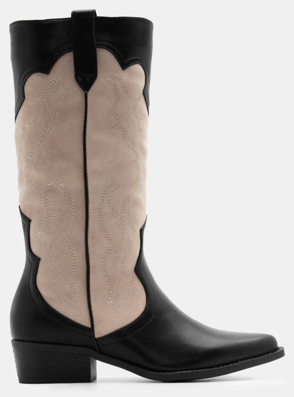 Μπότες Cowboy σε Συνδυασμό Υλικών & Κέντημα - Μπεζ