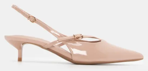 Γόβες Μυτερές με Λουράκια & Τόκα - Nude