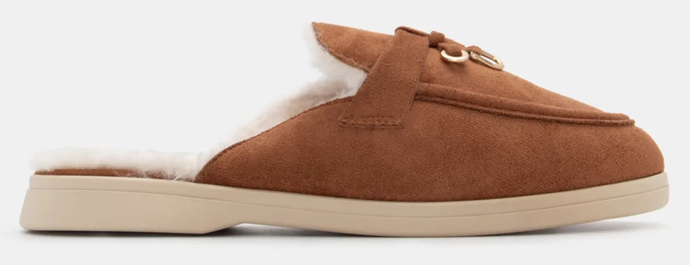 Παντόφλες Γούνινες με Διακοσμητικό - Κάμελ