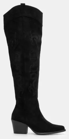 Μπότες Cowboy Over The Knee με Κέντημα - Μαύρο