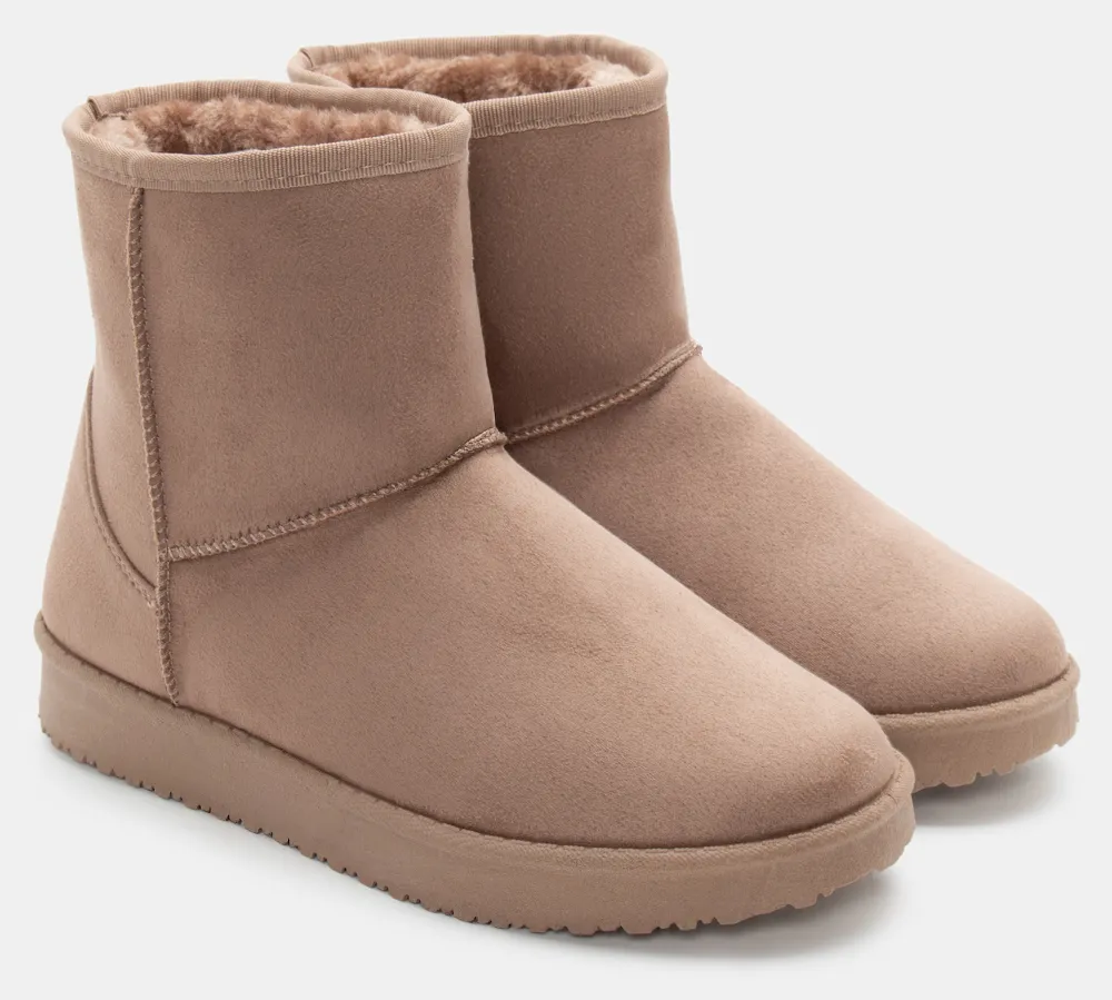 Μποτάκια με Εσωτερική Επένδυση Γούνας - Μπεζ-Σκούρο