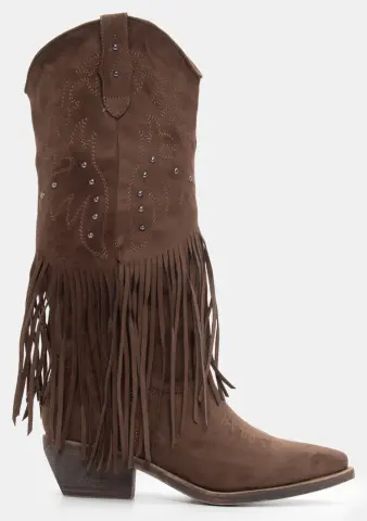 Μπότες Cowboy με Κρόσσια & Τρουκς - Καφέ Σκούρο