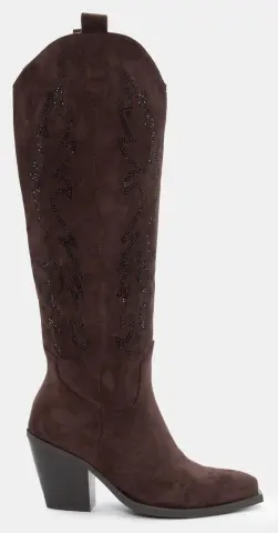 Μπότες Cowboy με Διακοσμητικές Φωτιές Από Strass - Καφέ Σκούρο