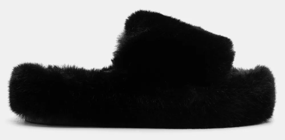 Παντόφλες Δίσολες Γούνινες - Μαύρο