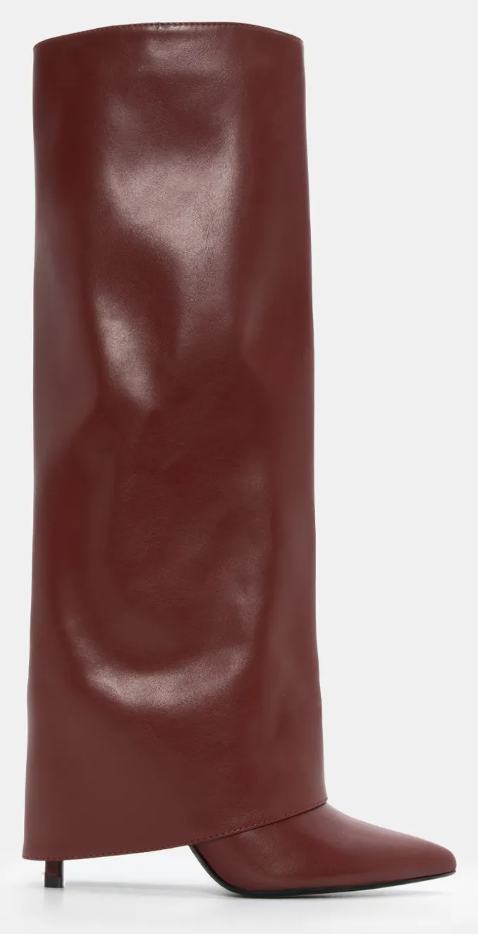 Μπότες Μυτερές με Εφέ Αναδιπλούμενης Φάσας - Μπορντό