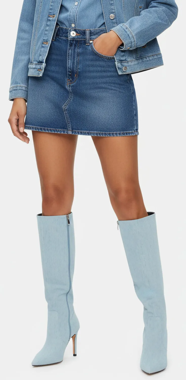 Μπότες Μυτερές Μονόχρωμες - Denim