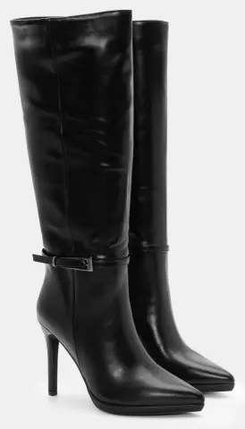 Μπότες Μυτερές με Διακοσμητικό Λουράκι - Μαύρο