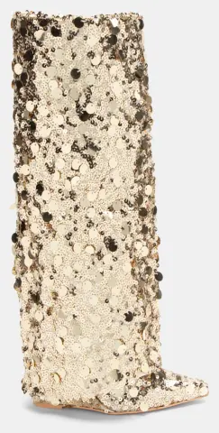 Μπότες με Εφέ Αναδιπλούμενης Φάσας & Παγιέτες - Χρυσό