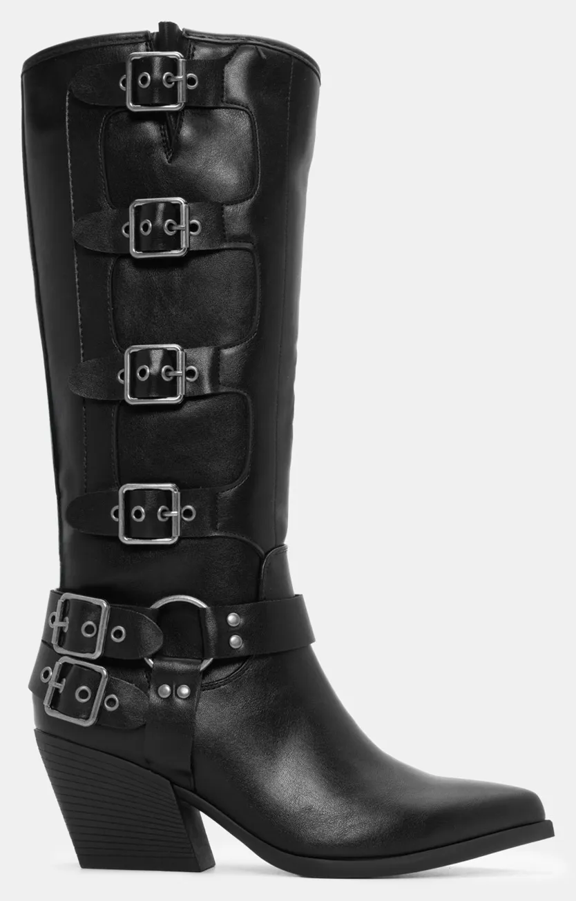 Μπότες Cowboy με Μεταλλικό Κρίκο & Τόκες - Μαύρο