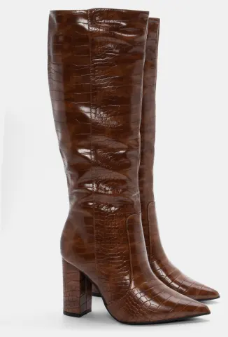 Μπότες Μυτερές Croco - Κάμελ