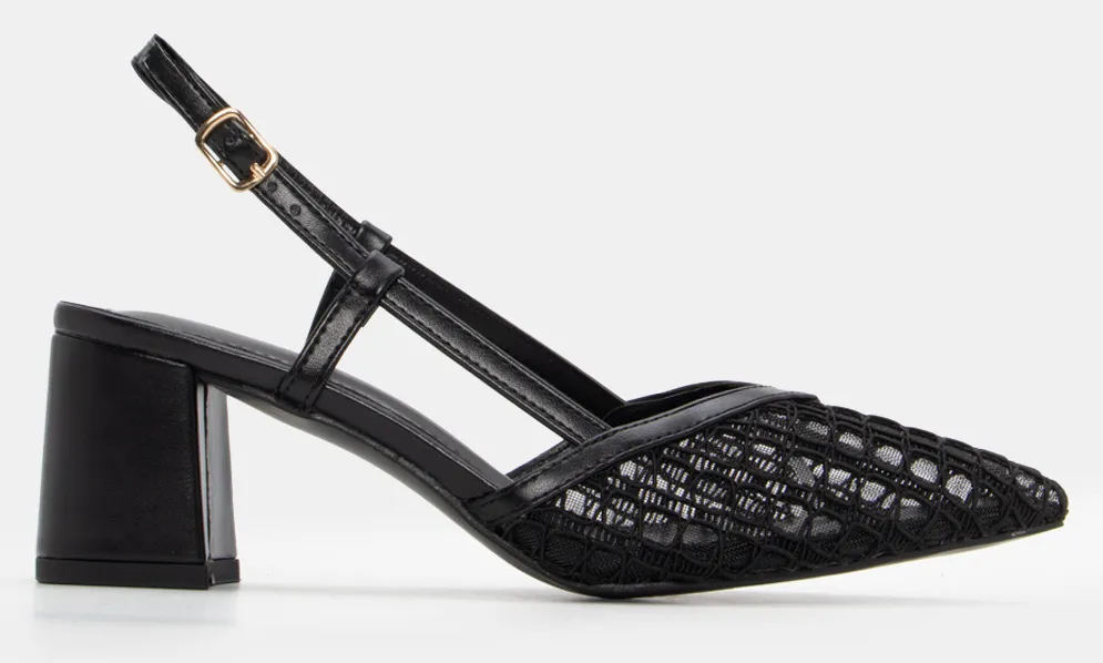 Γόβες Μυτερές με Δίχτυ & Πλεκτό Σχέδιο - Μαύρο