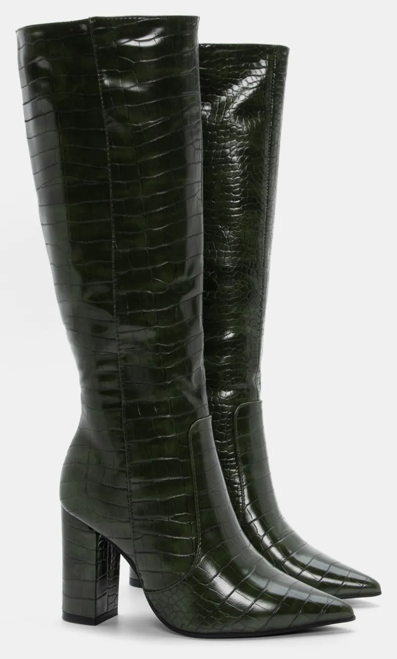 Μπότες Μυτερές Croco - Χακί