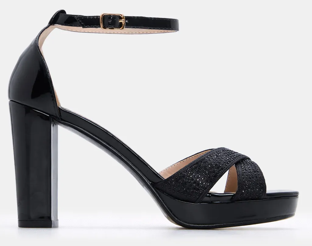 Πέδιλα με Χιαστί Λουράκια από Strass - Μαύρο