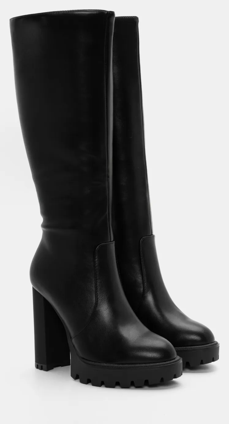 Μπότες με Φιάπα & Τακούνι - Μαύρο