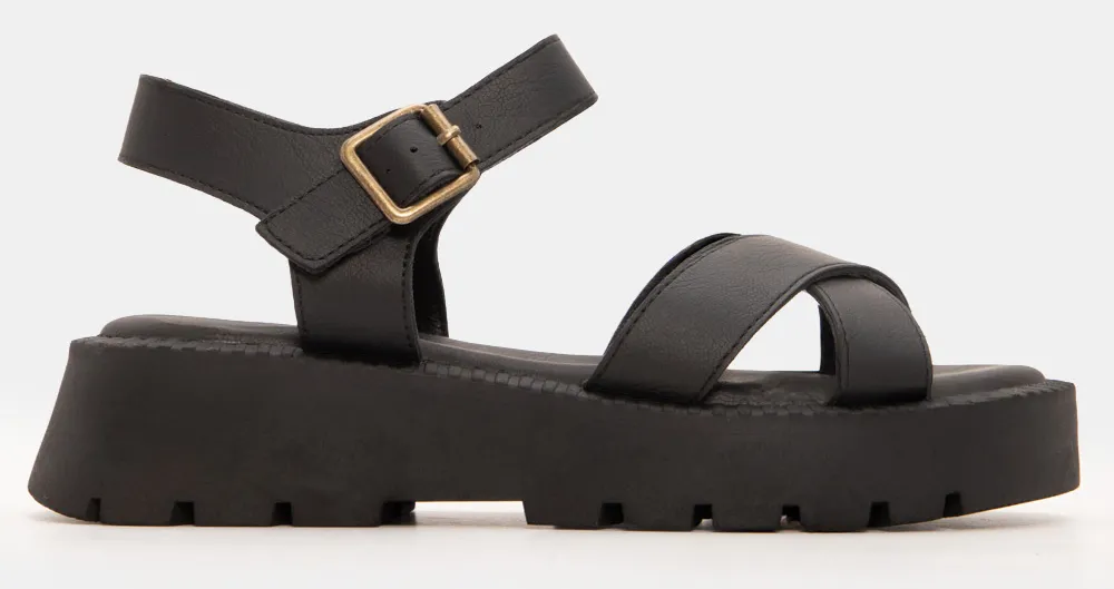 Σανδάλια Flatform με Χιαστί Λουράκια - Μαύρο