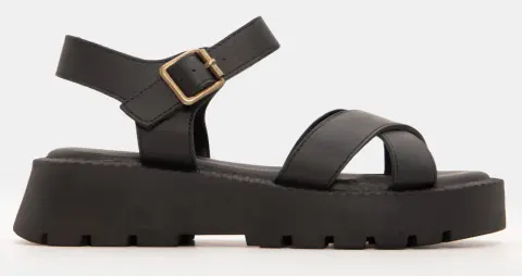 Σανδάλια Flatform με Χιαστί Λουράκια - Μαύρο