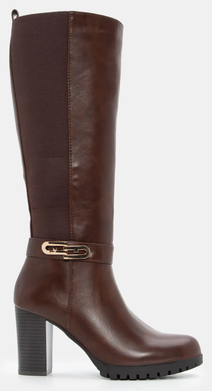 Μπότες με Λάστιχο & Διακοσμητικό Λουράκι - Καφέ Σκούρο