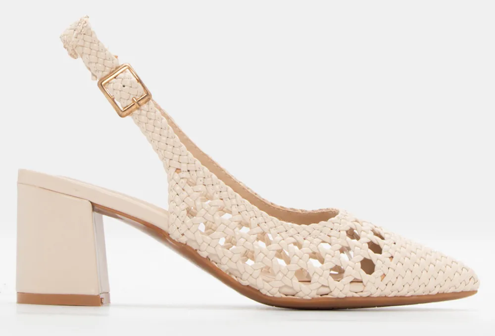 Γόβες Μυτερές με Πλεκτό Σχέδιο - Μπεζ