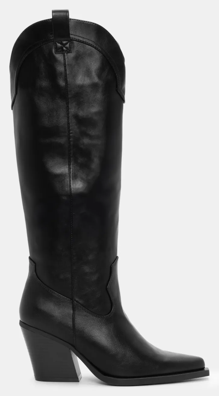 Μπότες Cowboy Μυτερές με Ραφές - Μαύρο