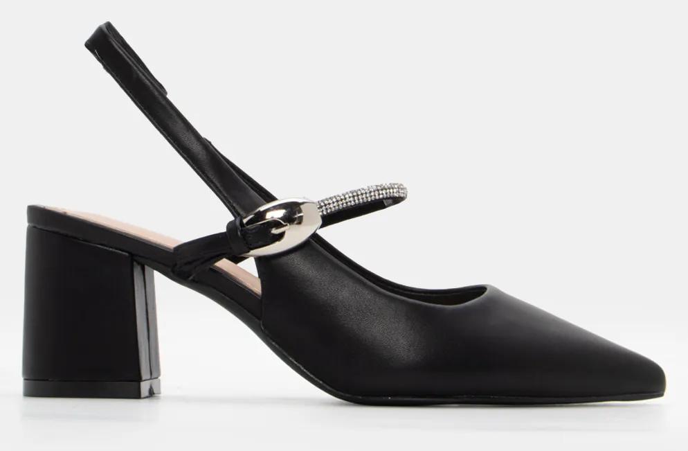 Γόβες Μυτερές Slingback με Strass - Μαύρο