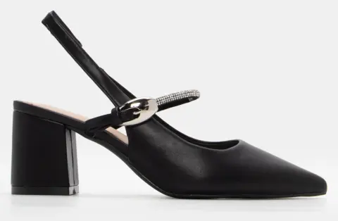 Γόβες Μυτερές Slingback με Strass - Μαύρο