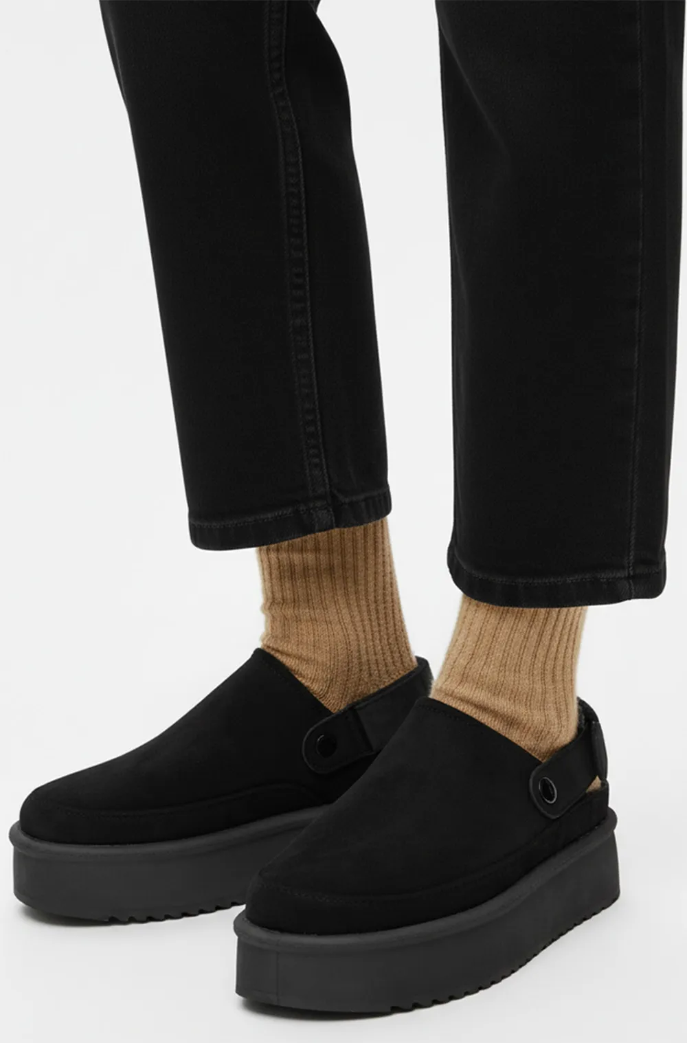 Παντόφλες Σαμπό Δίσολα με Γούνα - Μαύρο