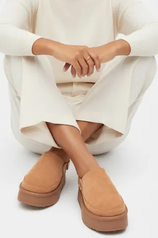 Παντόφλες Σαμπό Δίσολα με Γούνα - Κάμελ