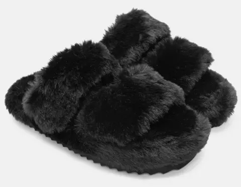 Παντόφλες Γούνινες - Μαύρο