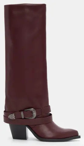 Μπότες με Εφέ Αναδιπλούμενης Φάσας & Διακοσμητικό Ζωνάκι - Μπορντό