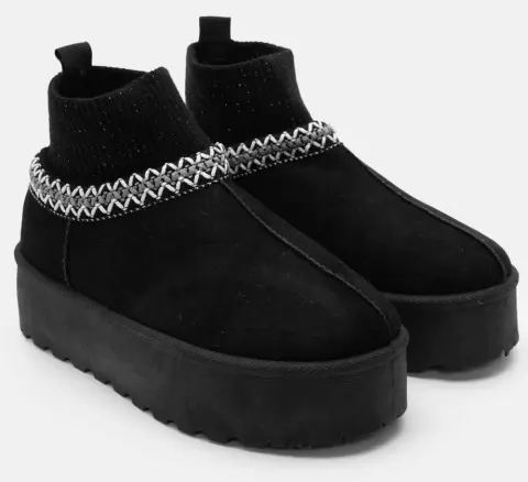 Μποτάκια Κάλτσα με Εσωτερική Επένδυση Γούνας - Μαύρο