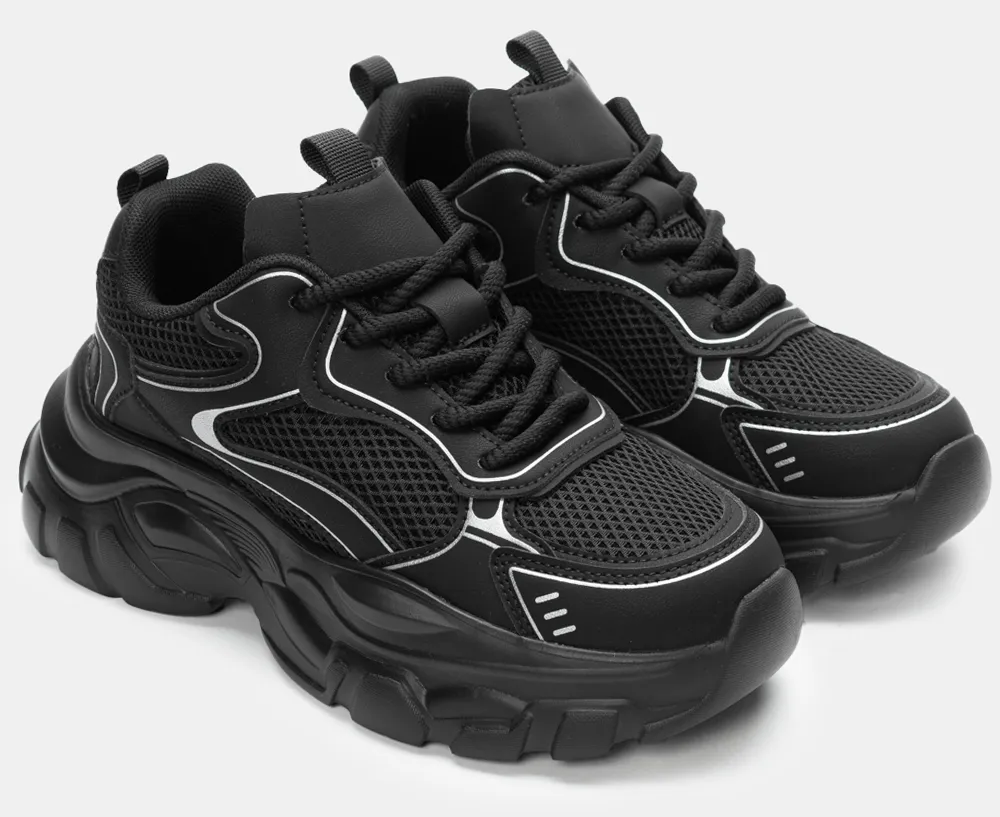 Sneakers Chunky με Δίχτυ - Μαύρο