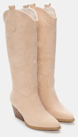 Μπότες Cowboy Μυτερά με Κέντημα - Μπεζ