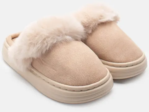 Παντόφλες Γούνινες Μονόχρωμες - Μπεζ-Σκούρο