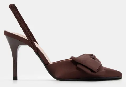 Γόβες Μυτερές Slingback με Φιόγκο - Καφέ Σκούρο