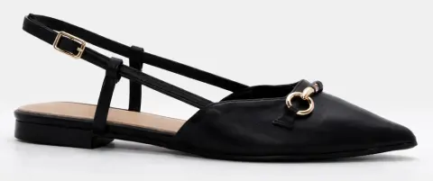 Γοβάκια Μυτερά με Διακοσμητική Αγκράφα - Μαύρο