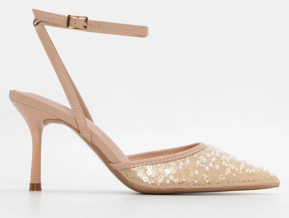 Γόβες με Παγιέτα & Χάντρες - Nude