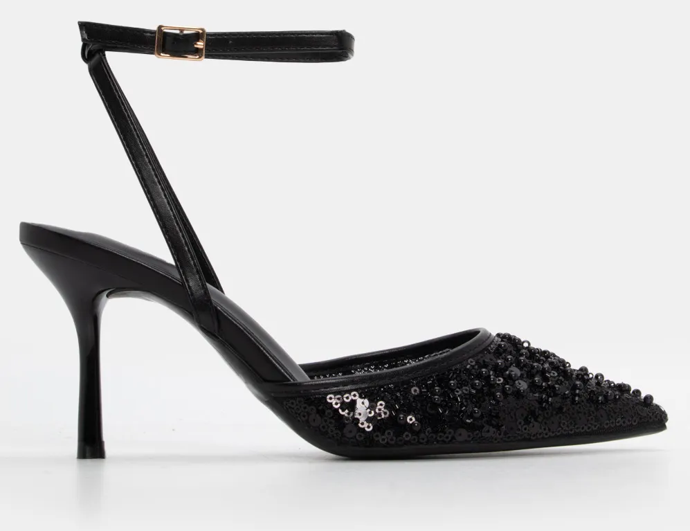 Γόβες με Παγιέτα & Χάντρες - Μαύρο