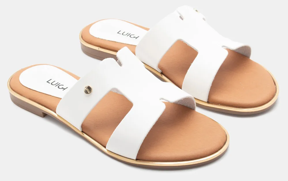 LUIGI DESIGN-Flat Σανδάλια με Ανοίγματα Στο Πλάι - Λευκό