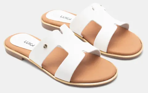 LUIGI DESIGN-Flat Σανδάλια με Ανοίγματα Στο Πλάι - Λευκό