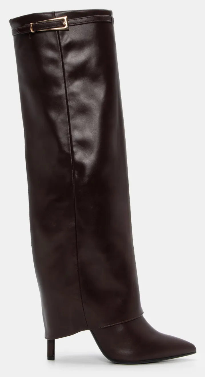 Μπότες με Εφέ Αναδιπλούμενης Φάσας - Καφέ Σκούρο