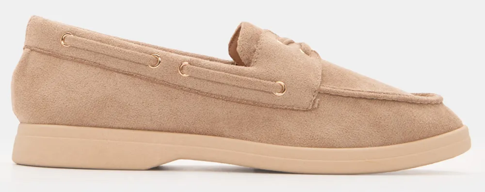 Μοκασίνια Suede Boat με Αντιολισθητική Σόλα - Μπεζ-Σκούρο